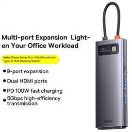 هاب 9 پورت بیسوس Baseus STARJOY Metal Gleam Series 9 in 1 Multifunctional Type-C HUB WKWG060013