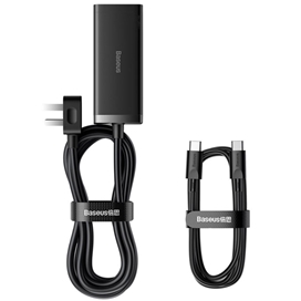 شارژر و چندراهی برق سوپر فست شارژ 100 وات با کابل تایپ‌سی 100 وات یک متری بیسوس Baseus GaN3 Pro Desktop 2AC+2U+2C PSZM000301