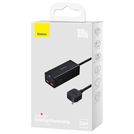 شارژر و چندراهی برق سوپر فست شارژ 100 وات با کابل تایپ‌سی 100 وات یک متری بیسوس Baseus GaN3 Pro Desktop 2AC+2U+2C PSZM000301