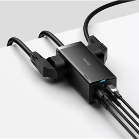 شارژر و چندراهی برق سوپر فست شارژ 100 وات با کابل تایپ‌سی 100 وات یک متری بیسوس Baseus GaN3 Pro Desktop 2AC+2U+2C PSZM000301