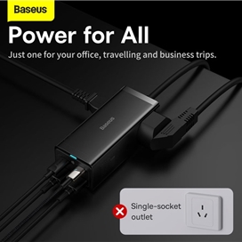 شارژر و چندراهی برق سوپر فست شارژ 100 وات با کابل تایپ‌سی 100 وات یک متری بیسوس Baseus GaN3 Pro Desktop 2AC+2U+2C PSZM000301