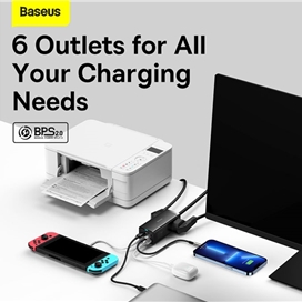 شارژر و چندراهی برق سوپر فست شارژ 100 وات با کابل تایپ‌سی 100 وات یک متری بیسوس Baseus GaN3 Pro Desktop 2AC+2U+2C PSZM000301