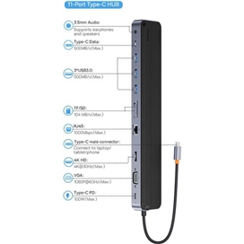 هاب 11 پورت USB-C باسئوس مدل BS-OH060