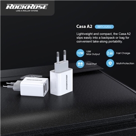 آداپتور شارژر دو پورت برند راک رز مدل RockRose Casa A2 Dual Port 12W 2.4A Power Adapter