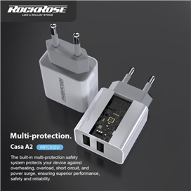 آداپتور شارژر دو پورت برند راک رز مدل RockRose Casa A2 Dual Port 12W 2.4A Power Adapter