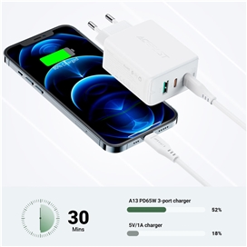 شارژر دیواری برند Ace Fast مدل ACE FAST A13 PD65W(USB-C+USB-C+USB-A) 3-port charger