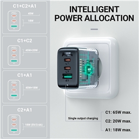 شارژر دیواری برند Ace Fast مدل ACE FAST A13 PD65W(USB-C+USB-C+USB-A) 3-port charger