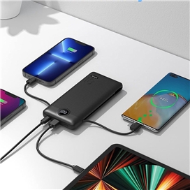 پاور بانک 10000mAh برند وروک مدل VRURC W1146 Portable Charger with Built-In Cables and AC Wall Plug