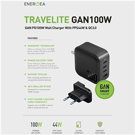 شارژر دیواری فست شارژ 100 وات انرژیا | Energea Travelite GaN100 100W Wall Charger