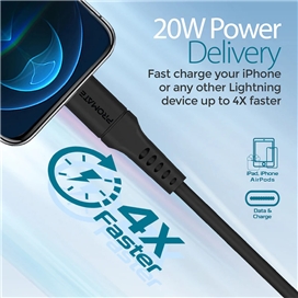 کابل USB-C به لایتنینگ شارژ سریع پرومیت مدل POWERLINK-120.BLACK به طول 1.2 متر