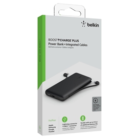 پاور بانک شارژ سریع 10000 میلی آمپر با دو کابل لایتنینگ و USB-C بلکین مدل BPB006btBLK(boost charge) مشکی