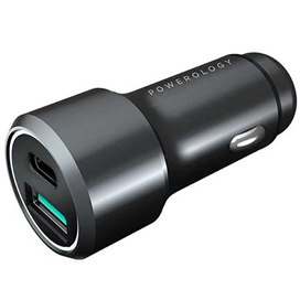 شارژر فندکی پاورولوژی Powerology Aluminum Ultra-Quick Car Charger PQCPDCCBK توان 43 وات